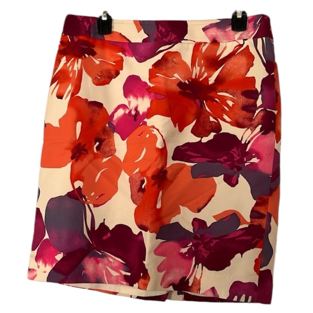 LOFT Ann Taylor• Formal Coral Burgundy Floral Pencil Skirt Women’s Size 8